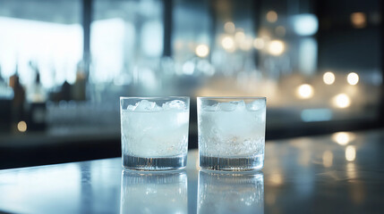 Two cocktails in a well-lit upscale lounge setting