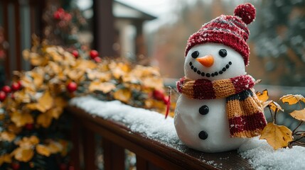 Obraz premium Charming Snowman on Snowy Balcony