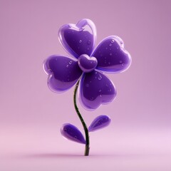 Fototapeta premium Cute 3D Violet Flower with Oversized Heart Shaped Petals