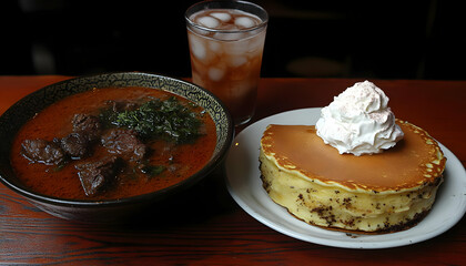 Beef Curry And Pancakes Restaurant Meal