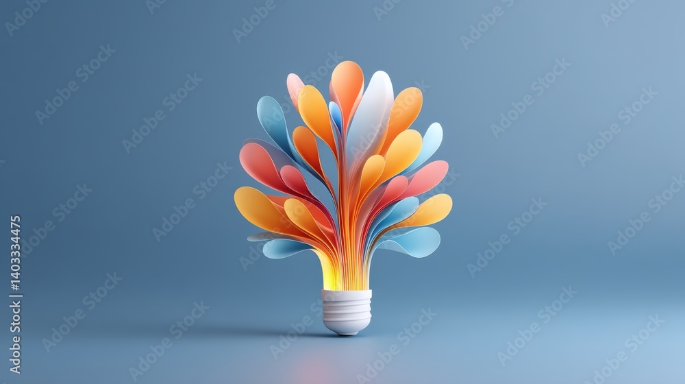 Poster lightbulb symbolizing concept. a vibrant gradient of a lightbulb transforming into a spectrum of col