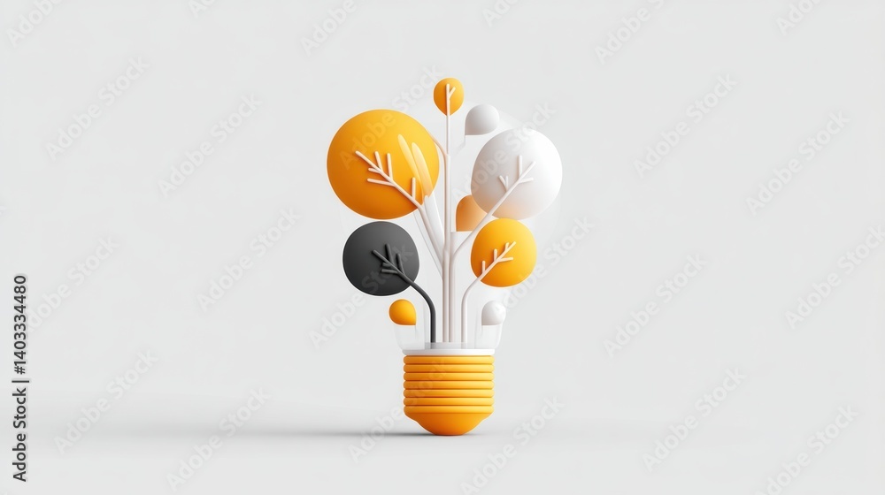 Poster lightbulb symbolizing concept. abstract flat design of a tree sprouting from a vintage light bulb