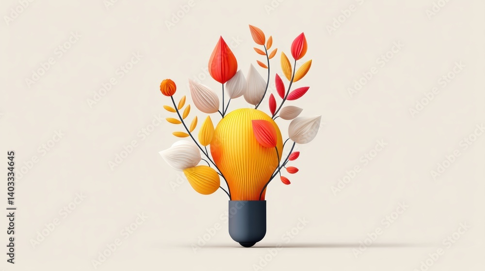 Poster lightbulb symbolizing concept. autumn inspired lightbulb with nature elements