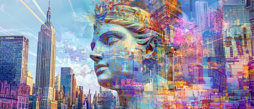 transformation culture change abstract mosaic of evolving cultural symbols historic landmarks blending into virtual reality and global connectivity highlighting the fusion of heritage and innovation