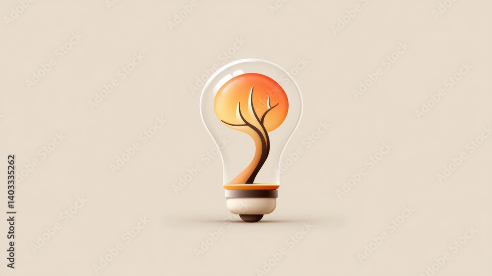 Poster lightbulb symbolizing concept. eco friendly tree growing from a lightbulb