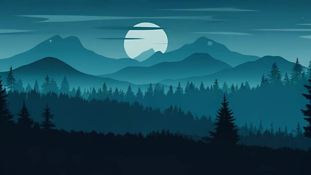 mountain forest landscape with clouds at night