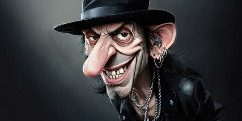 Fototapeta premium Caricature Portrait of a Man in a Black Hat