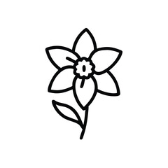 Simple Line Art Illustration Of A Daffodil Flower With Stem And Leaf