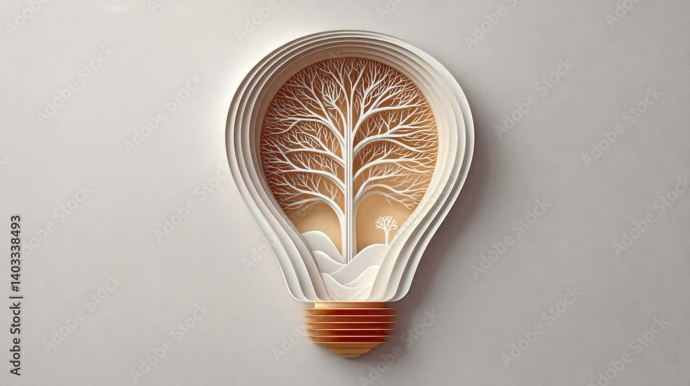 Poster lightbulb symbolizing concept. layered tree growing within a light bulb