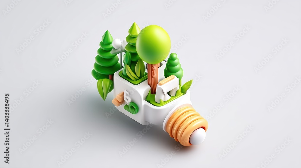 Poster lightbulb symbolizing concept. light bulb with lush tree growing inside