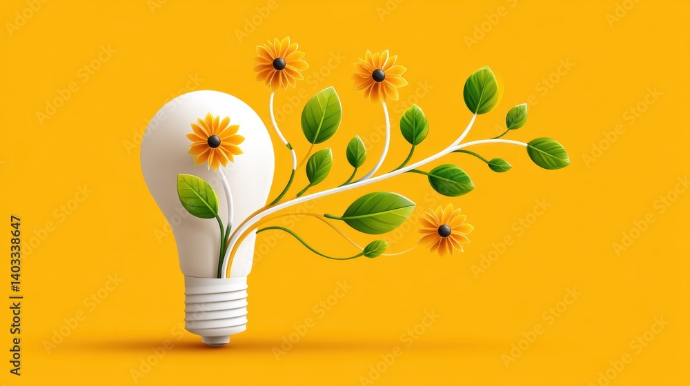 Aufkleber lightbulb symbolizing concept. lightbulb sprouting with nature inspired design