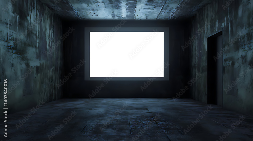 Poster large conference room projection screen mockup with a clear png display area for inserting your comp