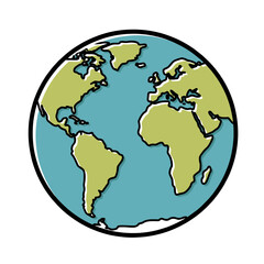 Simple hand-drawn illustration of earth globe, a concept for global travel, world map design, and geography education