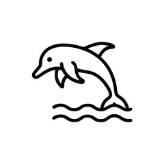 Jumping Dolphin Outline Icon Leaping Over Water Waves Minimalist Design