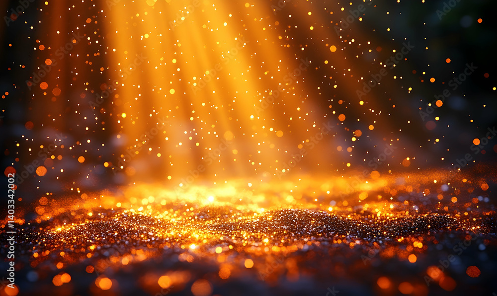 Aufkleber golden rays of sunlight illuminating a sparkling surface with vibrant particles in a natural setting