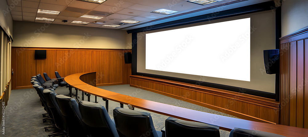 Aufkleber empty projection screen mockup inside a large conference room, perfect for displaying your own brand