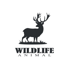 wildlife animal deer silhouette logo vector, stag elk buck icon graphic emblem, nature forest hunting symbol illustration