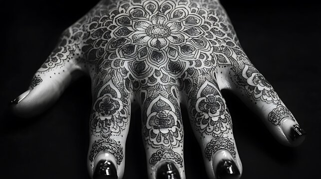 Elegant black ink hand tattoo high resolution background