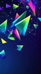 Vibrant Neon Triangles: A Dynamic Abstract Geometric Space Illustration