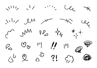 手描きの感情のあしらいの漫符イラスト アイコンセット