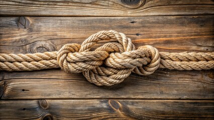 Obraz premium Rustic Wooden Background with Intertwined Thick Rope Knot - Stock Photo Image