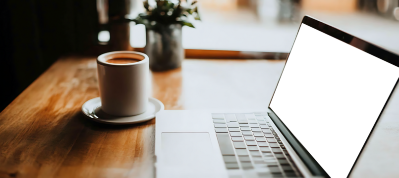 Office Tabletop with Laptop Mockup and Transparent Screen for Personalized Digital Branding, Ideal for Product and Design Showcase