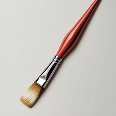 painting brush for a paint with the red handle and a natural bristle white background