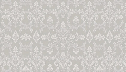 Fototapeta premium An image of a repeating pattern of off-white damask-style floral designs on a light gray background 