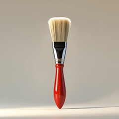 painting brush for a paint with the red handle and a natural bristle white background
