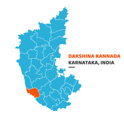Fototapeta premium Dakshina Kannada District Map Illustration Vector Graphic on White Background 