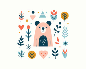 Fototapeta premium Minimalist Bear Drawing for Baby and Kids’ Identity