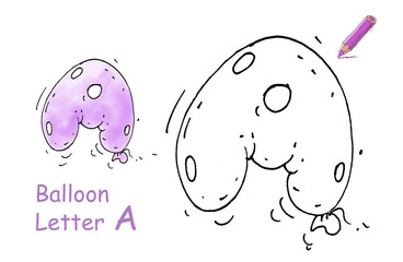 Alphabet letter A with fun cartoon shapes and playful dotted texture. Ideal for kids' alphabet learning, early education visuals, nursery posters, and preschool classroom decoration