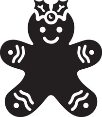 Gingerbread holiday biscuit or cookie flat black vector icon