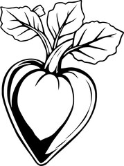 Heart-Shaped Vegetable with Leaves A Line Art Design