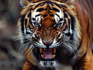 Fierce Tiger Roaring in the Wild.
