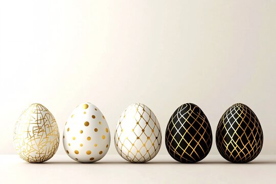Elegant Easter Eggs in White and Black with Gold Designs
