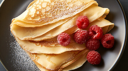 Elegant French Crepes with Fresh Raspberries
