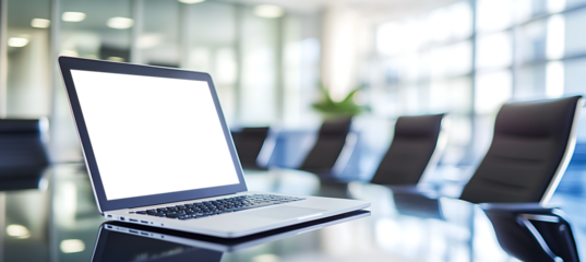 Modern Workspace with Laptop Mockup on Desk and Transparent Screen Perfect for Branding, Website, or Digital Presentation Designs