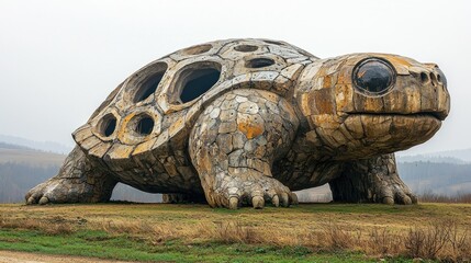 Gigantic Stone Turtle Sculpture Dominating Serene Landscape