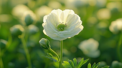 Serene White Flower in a Green Meadow