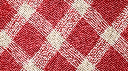 Close-up view of a red and cream checkered fabric texture.