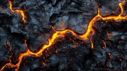 Molten Lava Flowing Through Dark Volcanic Rock: A Fiery and Dramatic Texture