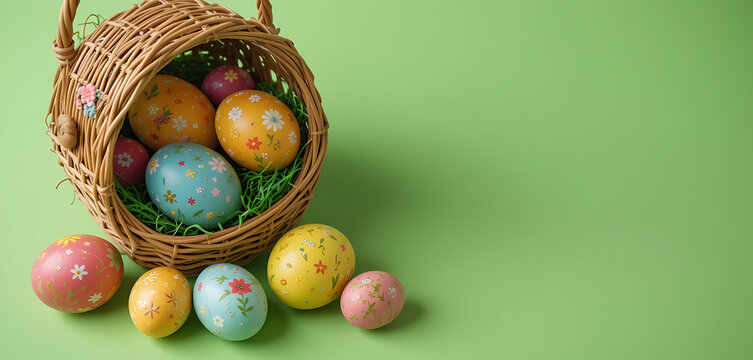 Easter eggs in basket colorful easter eggs easter decoration spring holiday easter background easter hunt