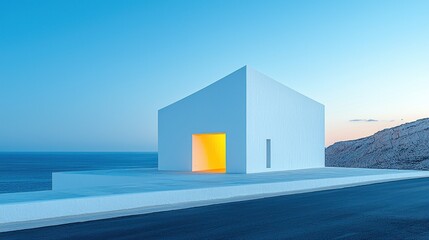 Coastal Minimalist Architecture: A Serene Sunset Vista