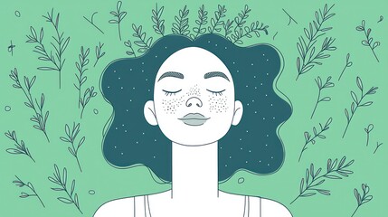 Serene Woman amidst Nature's Embrace: A Tranquil Illustration