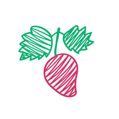 Strawberry in embroidery style fruit plant food, red, juicy, doodle, line, minimalism, vector, isolated on white background