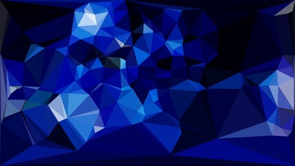 Obraz premium Abstract low poly geometric stained glass background in deep blue tones featuring angular crystal-like shapes and a faceted texture, ideal for modern design, backgrounds, or digital art.