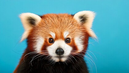Obraz premium Close up photo of cute Red Panda on plain soft blue background