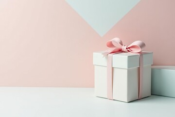 Obraz premium Subtle pastel coloured gift boxes on white, geometric pattern, cute, abstract, sweet