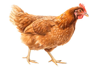 Fototapeta premium full body of brown chicken hen standing isolated on transparent background | chicken isolated on white | chicken on white